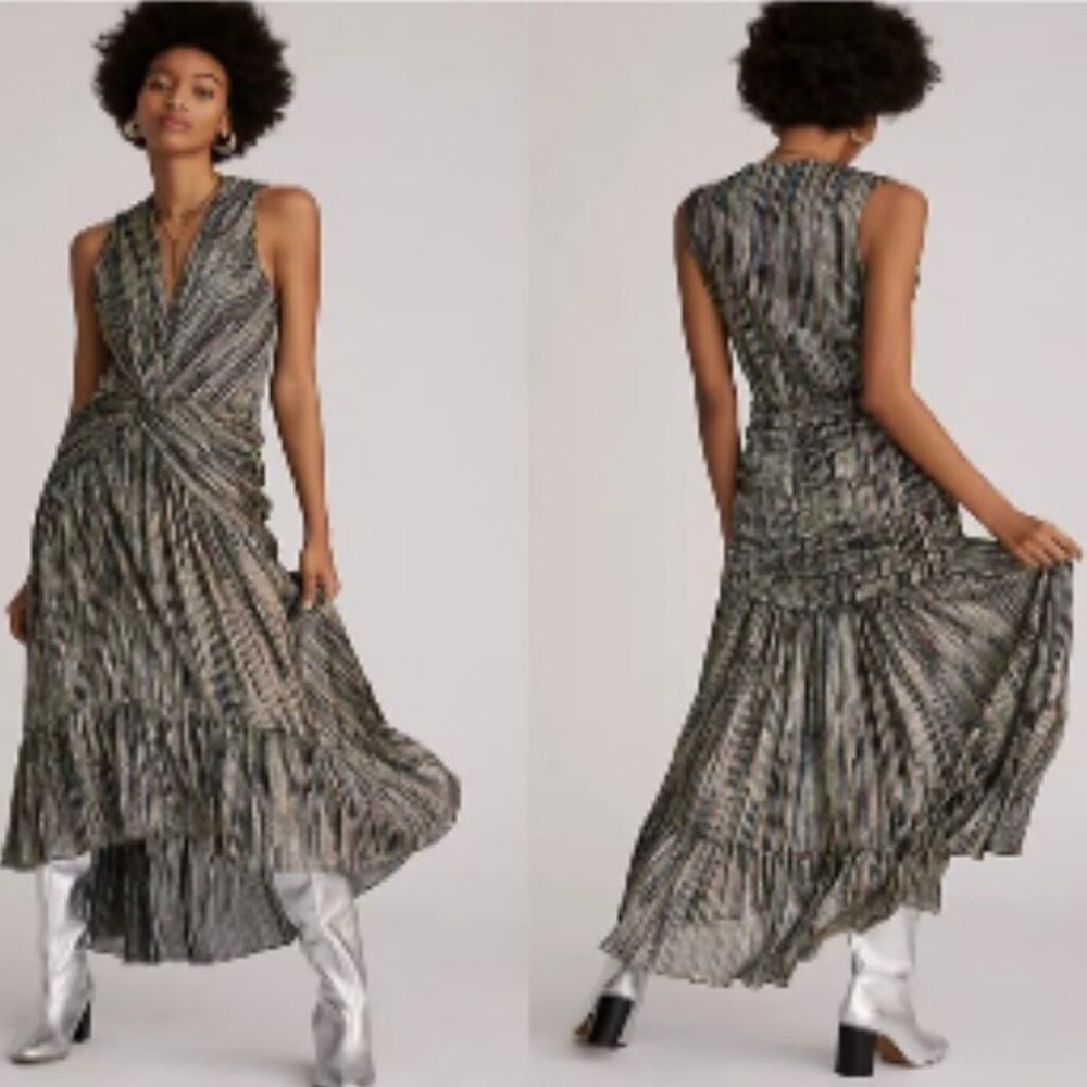 MISA Los Angeles Ava Dress Black Rainbow Metallic Maxi NWT Disco Glam Whimsigoth